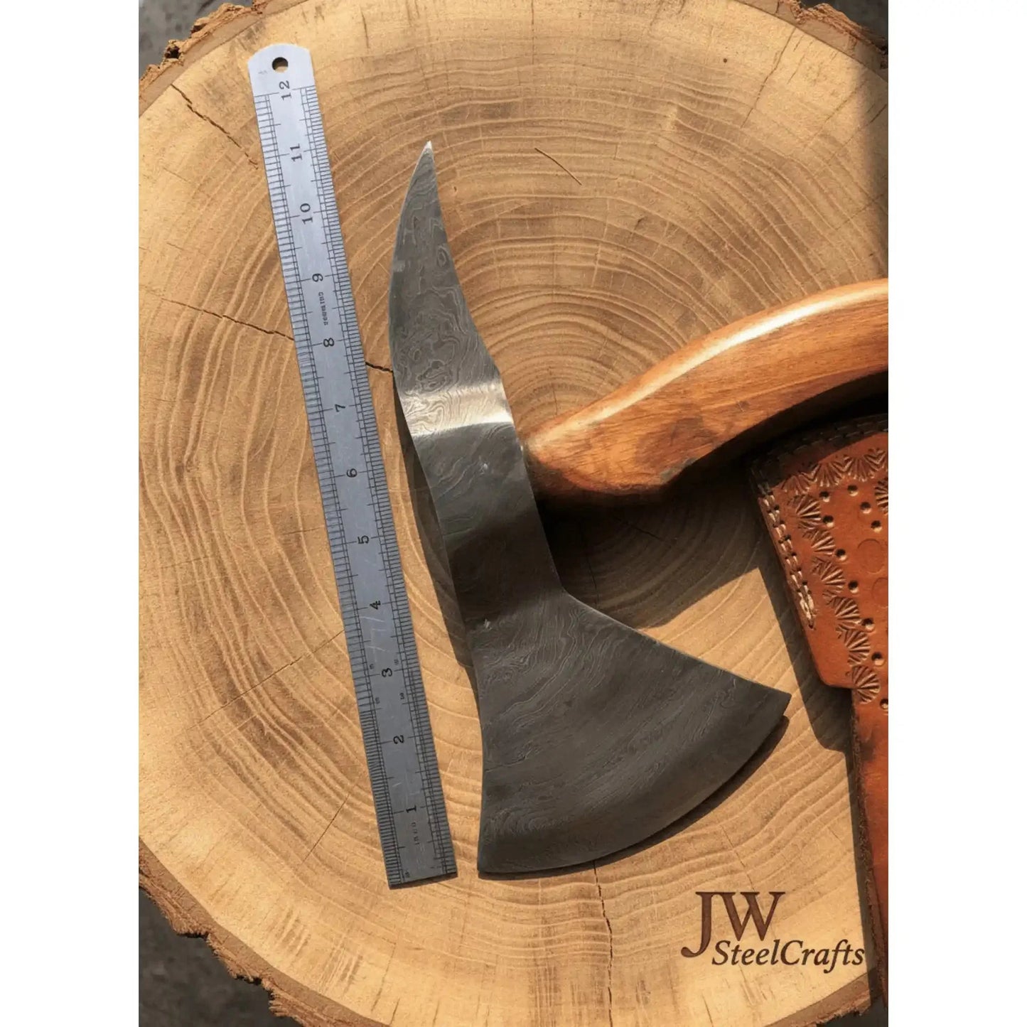 Camping Axe Damascus Steel 20 Inch Rosewood Handle with Leather Sheath