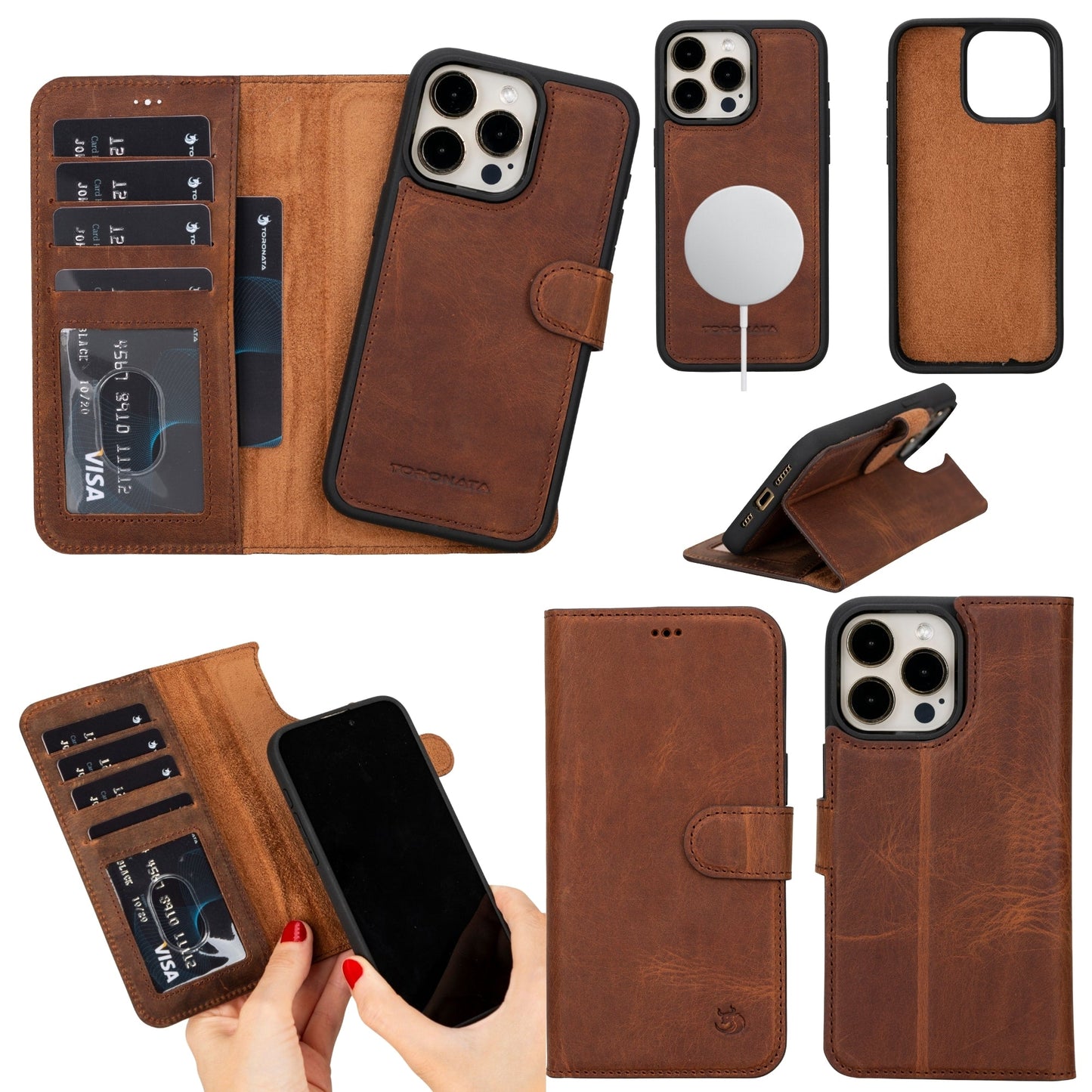 Casper Leather iPhone 15 Pro Wallet Case | Detachable MagSafe Compatible RFID Protection