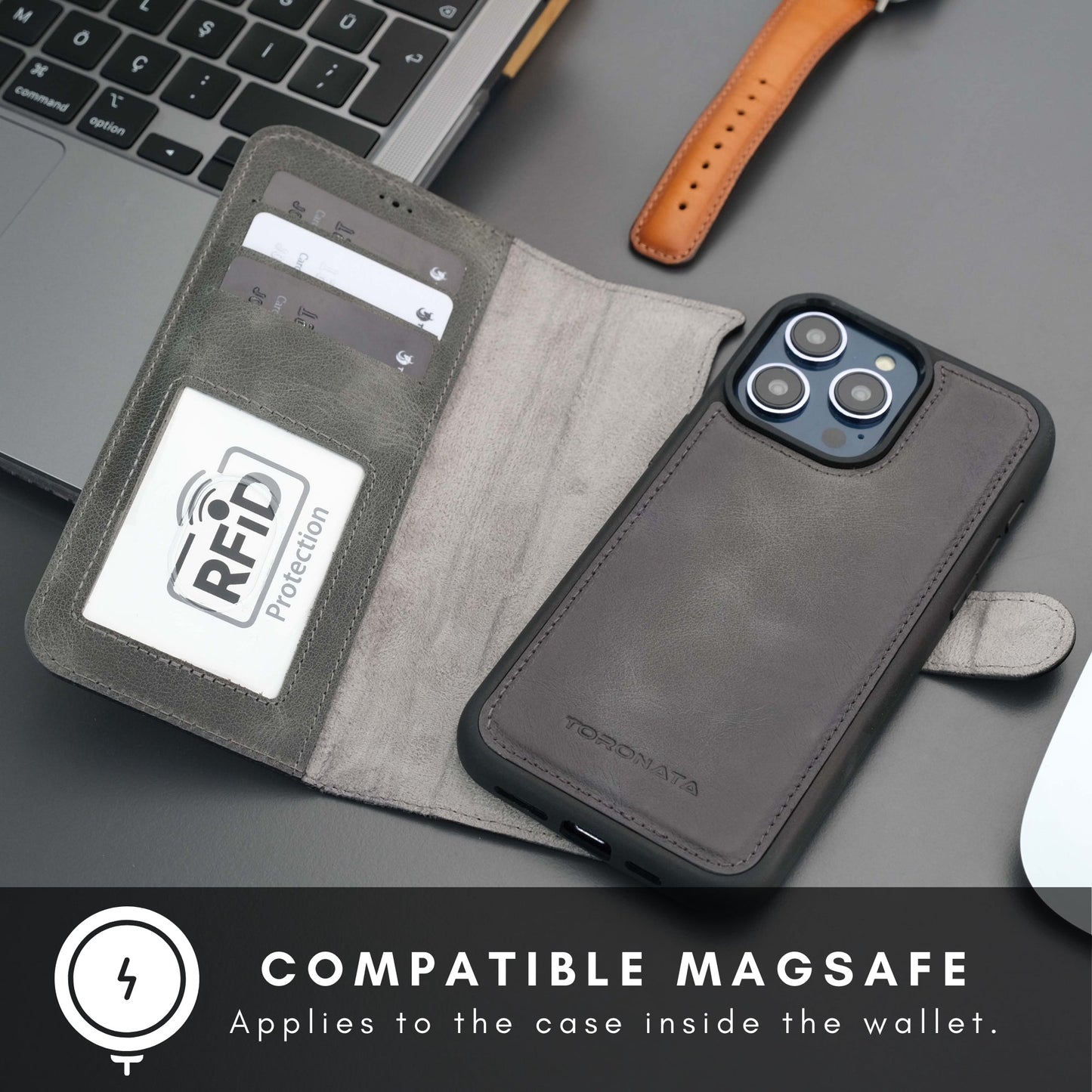 Casper Leather iPhone 15 Pro Wallet Case | Detachable MagSafe Compatible RFID Protection