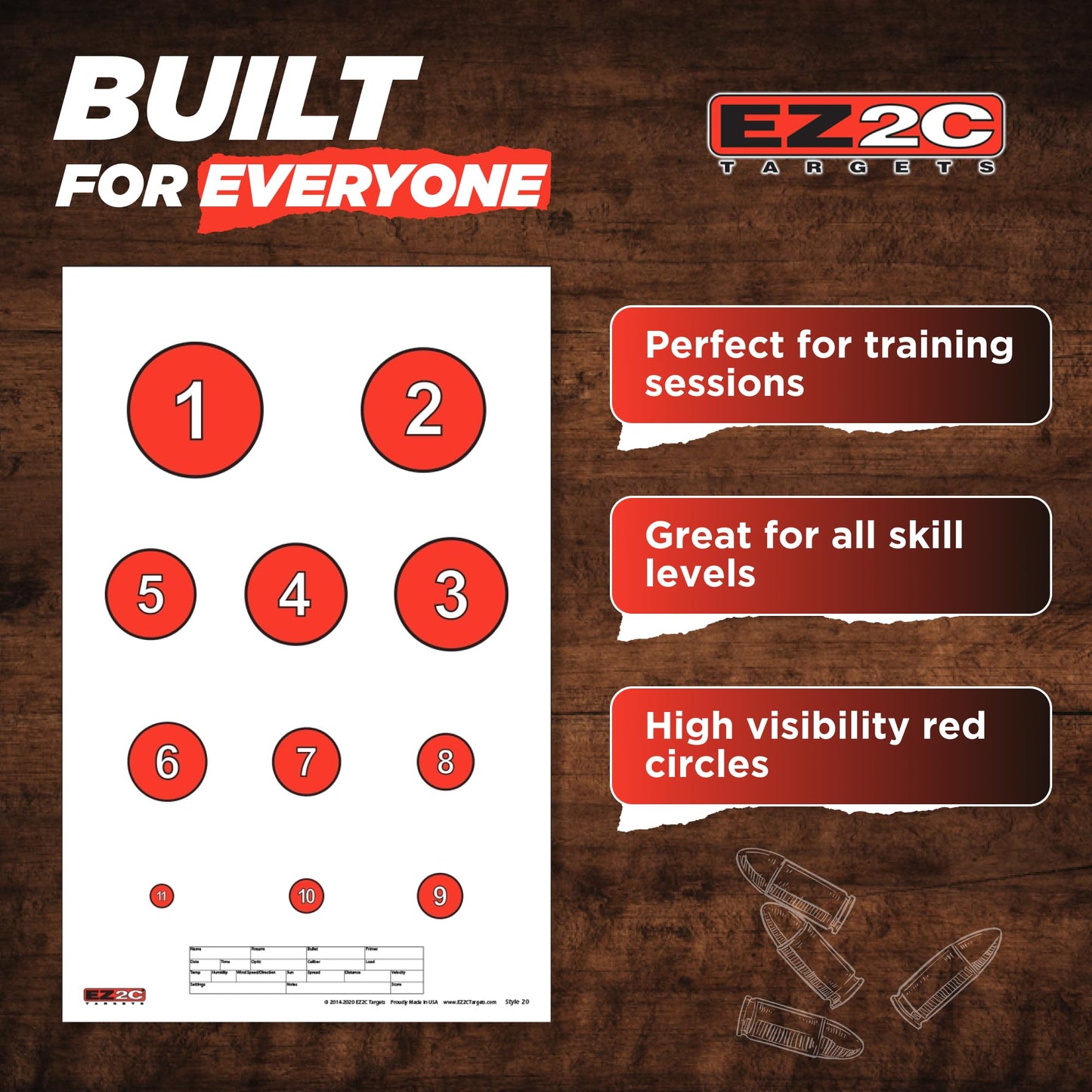EZ2C Targets# 20/RD7: Reducing Circles Paper Shooting Targets 11"x17" USA Made