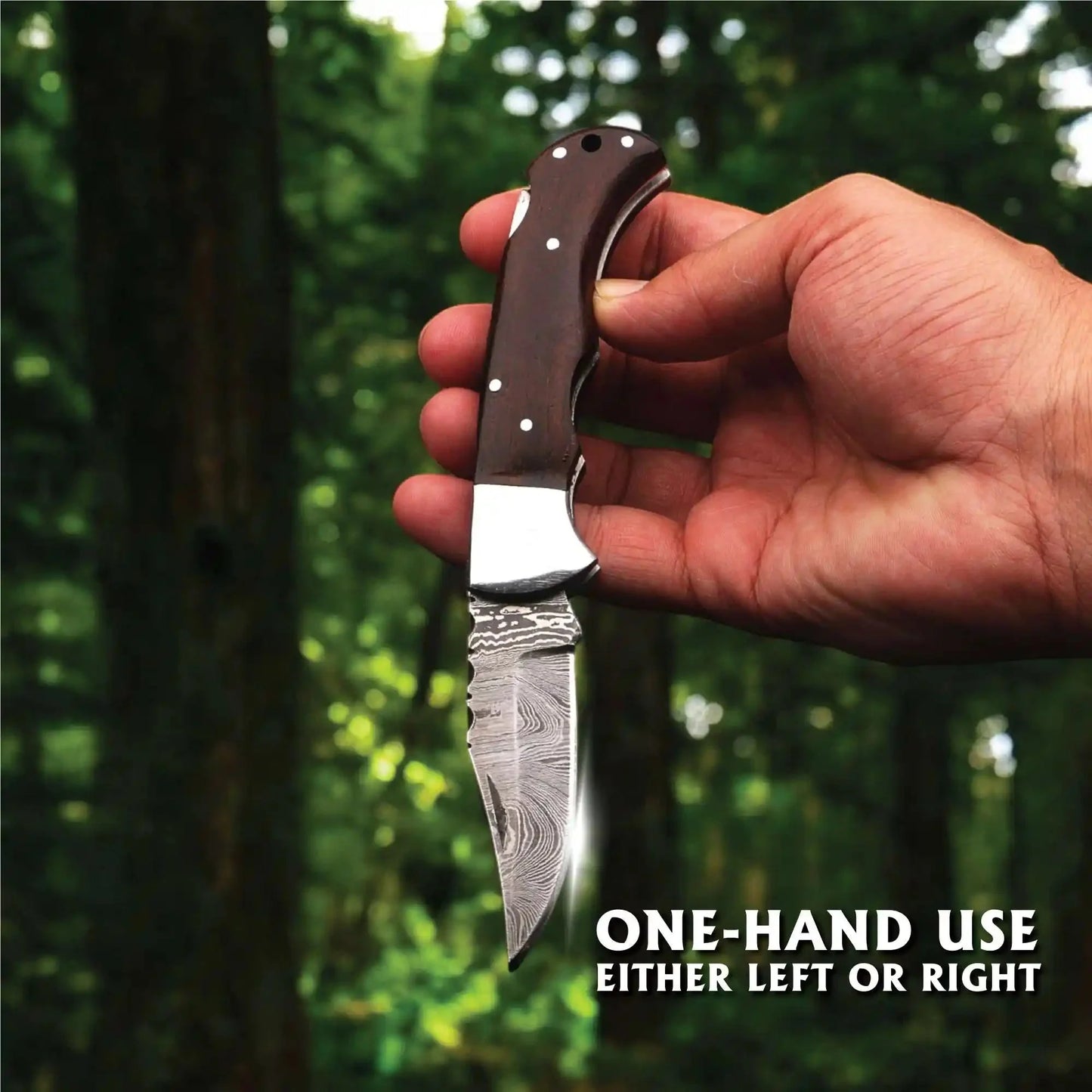 Damascus Folding Knife | Rosewood Handle Lockback | Pocket EDC Knife