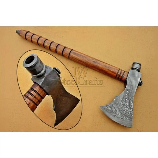 Damascus Wood Handle Smoking Axe 19 Inch