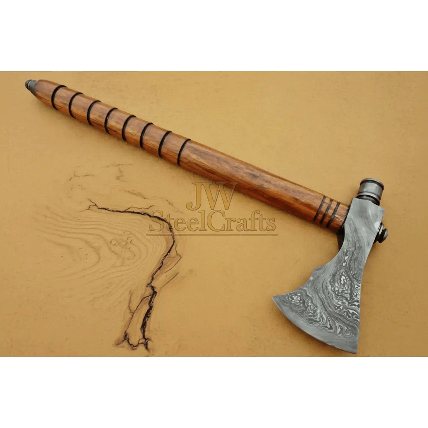 Damascus Wood Handle Smoking Axe 19 Inch