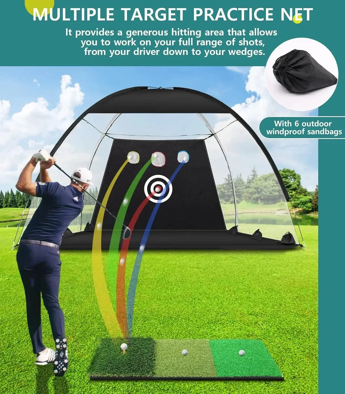 SwingRex 10x7 Golf Practice Net – Golf Hitting Net for Backyard & Garage