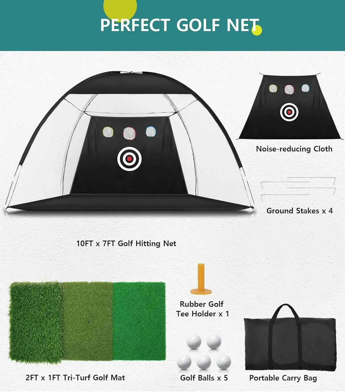 SwingRex 10x7 Golf Practice Net – Golf Hitting Net for Backyard & Garage