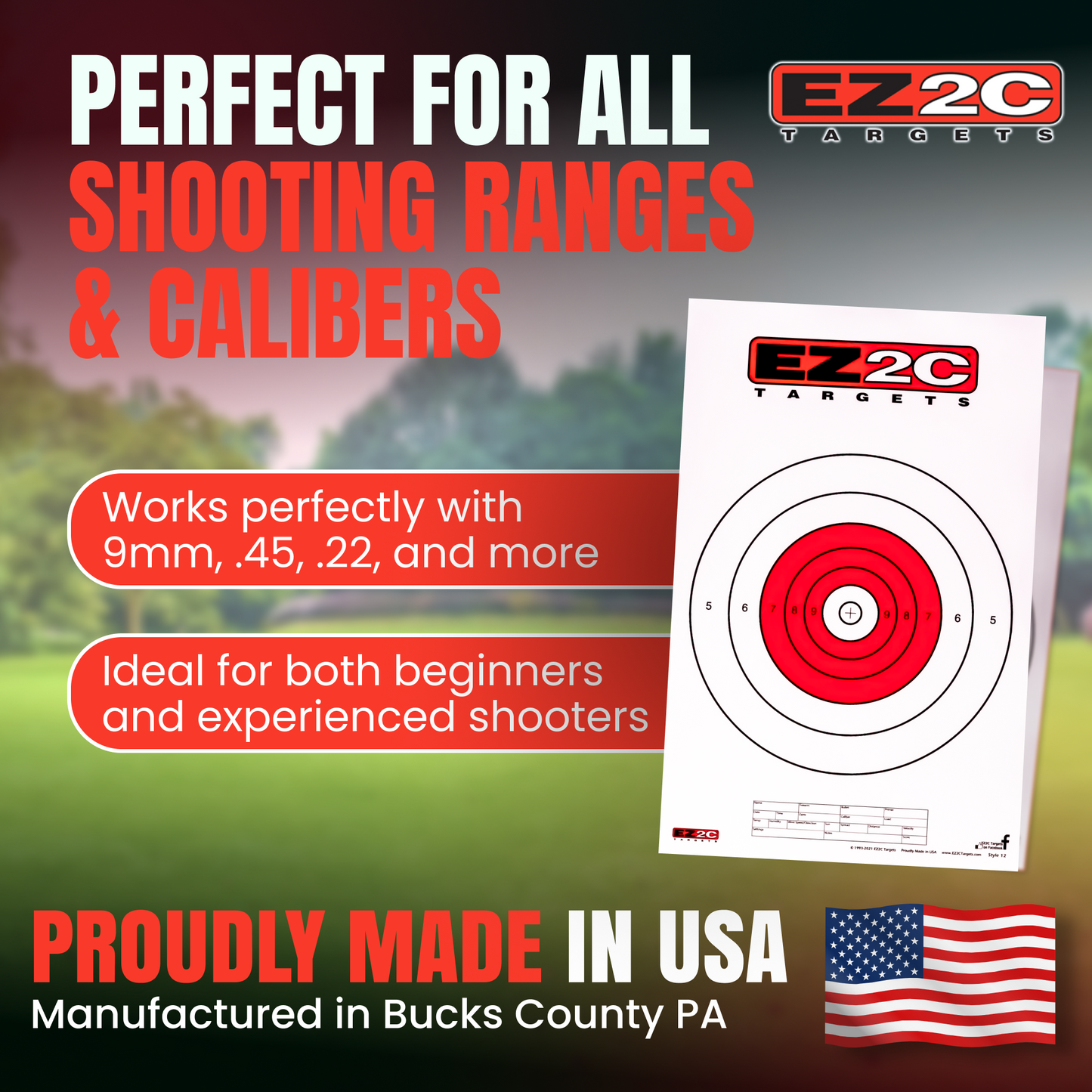 EZ2C Targets Style 12: Paper Shooting Targets for B16 11"x17" USA MADE