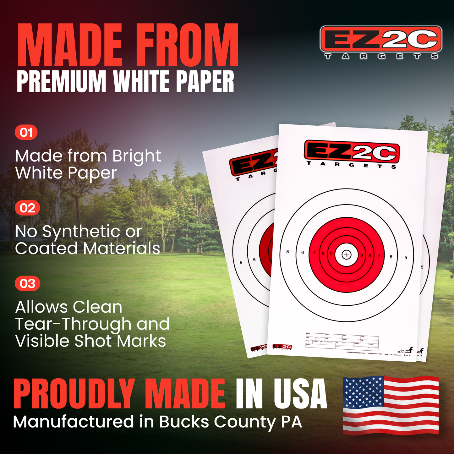 EZ2C Targets Style 12: Paper Shooting Targets for B16 11"x17" USA MADE