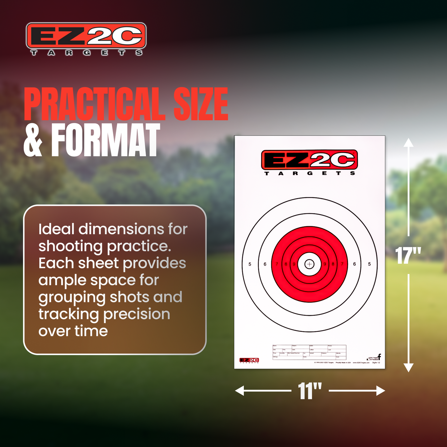 EZ2C Targets Style 12: Paper Shooting Targets for B16 11"x17" USA MADE