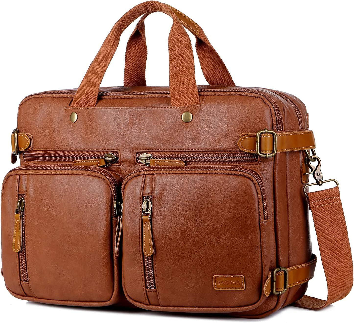 3-in-1 Vegan Leather Briefcase Backpack Hybrid – Convertible 17″ Laptop Bag (Red Lining)