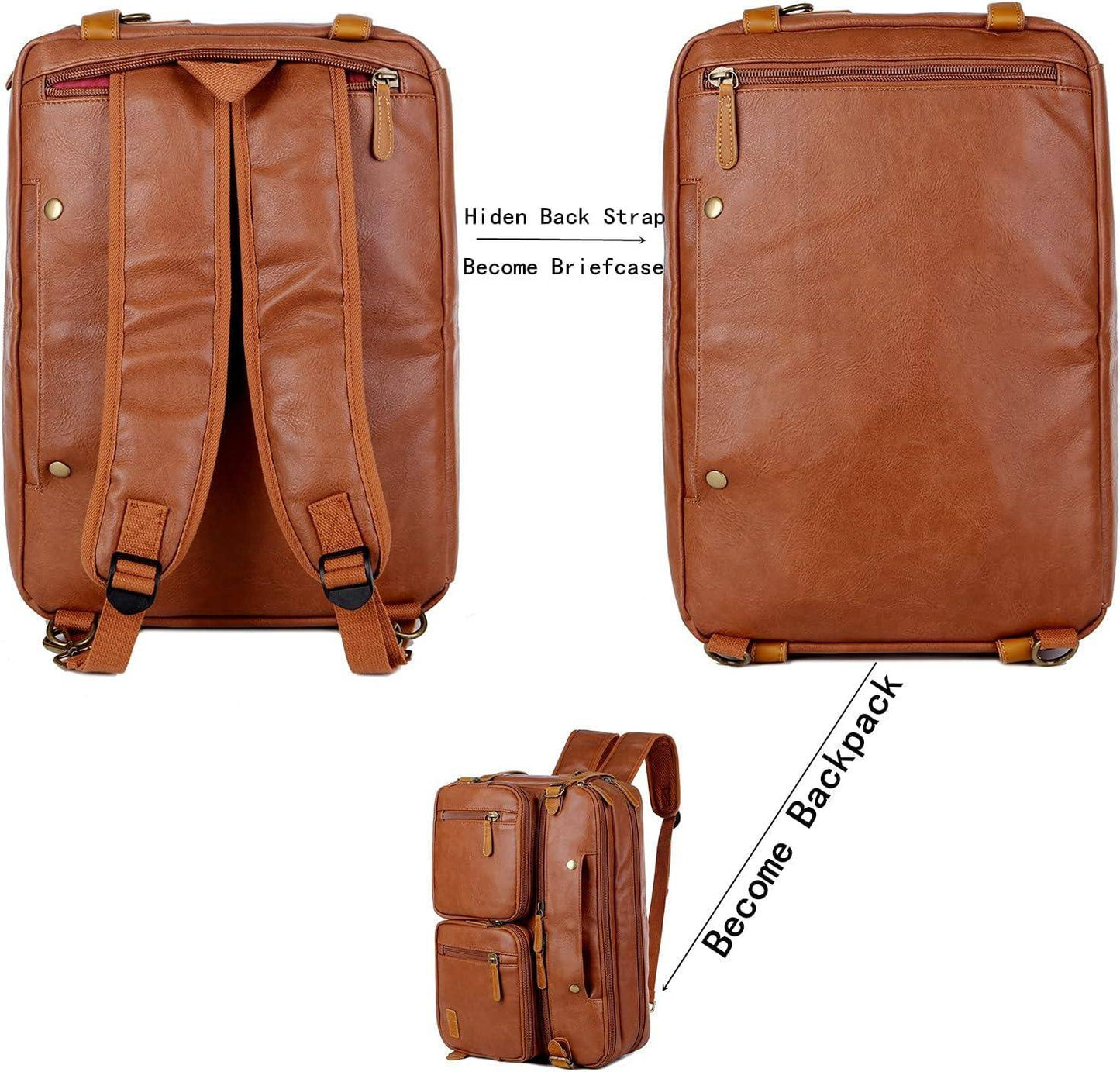 3-in-1 Vegan Leather Briefcase Backpack Hybrid – Convertible 17″ Laptop Bag (Red Lining)