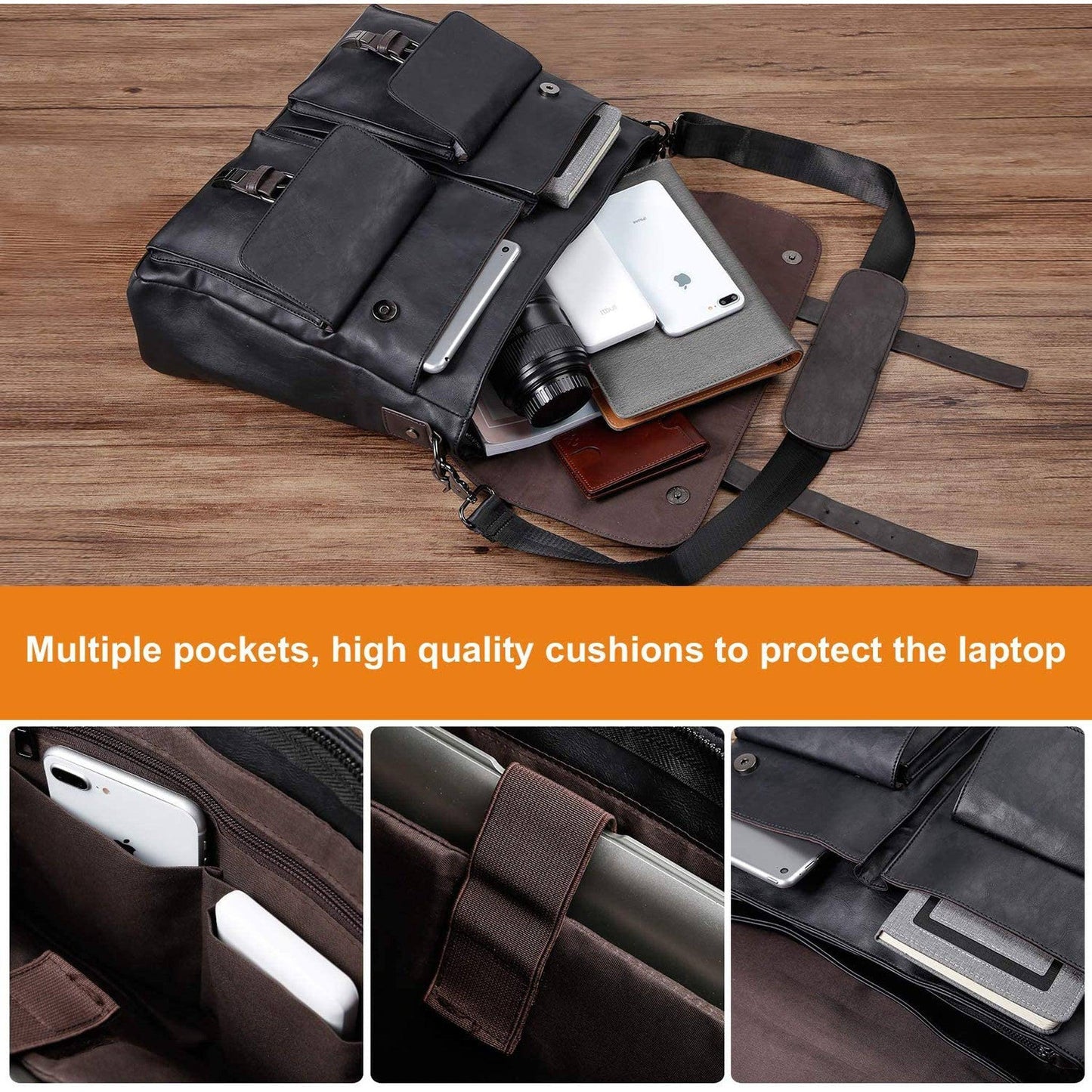Leather Messenger Bag – Water-Resistant 15″ Work Satchel for Professionals