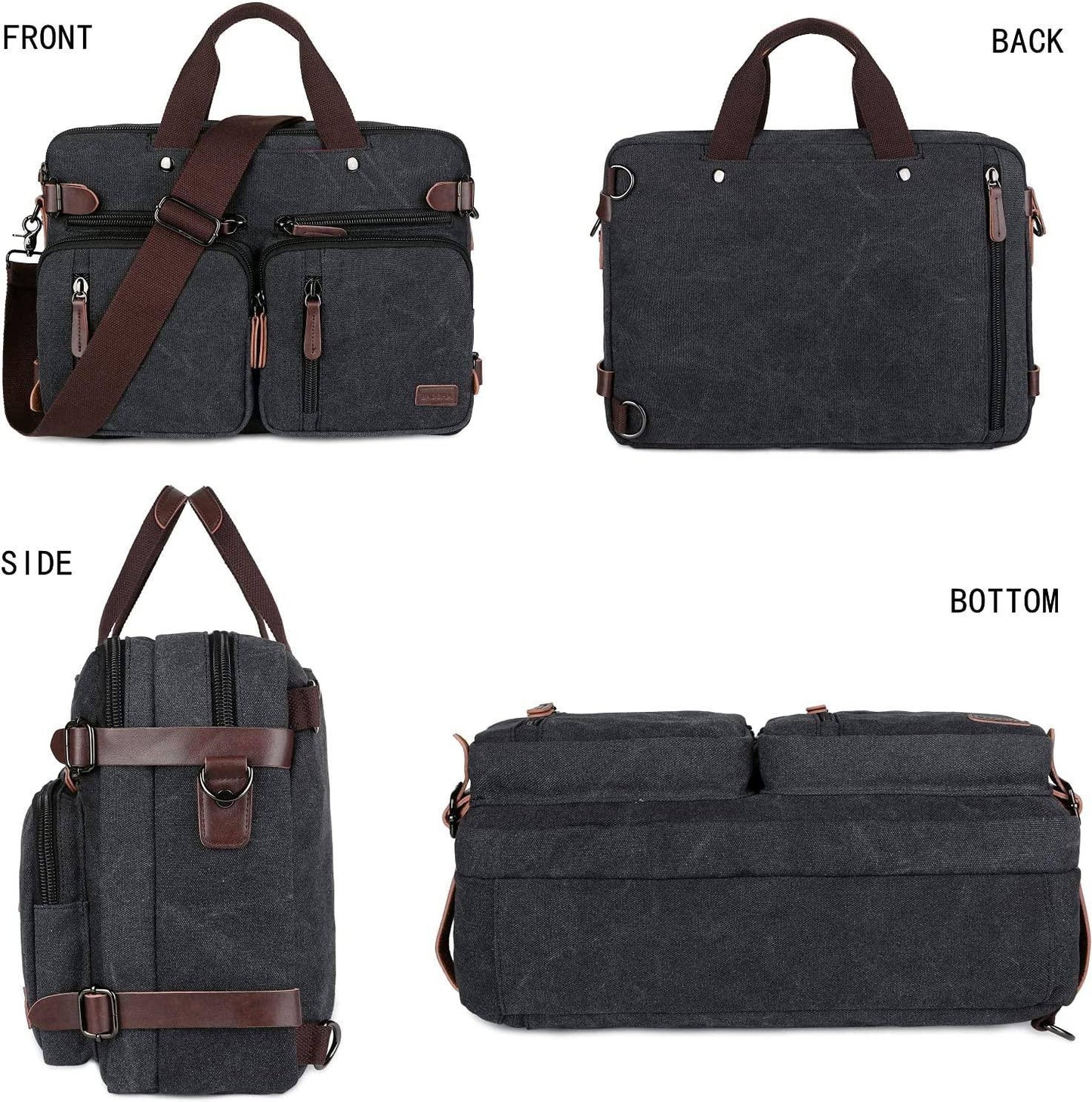 Convertible Briefcase Backpack – 3-in-1 Laptop Bag (17″) with Red Lining