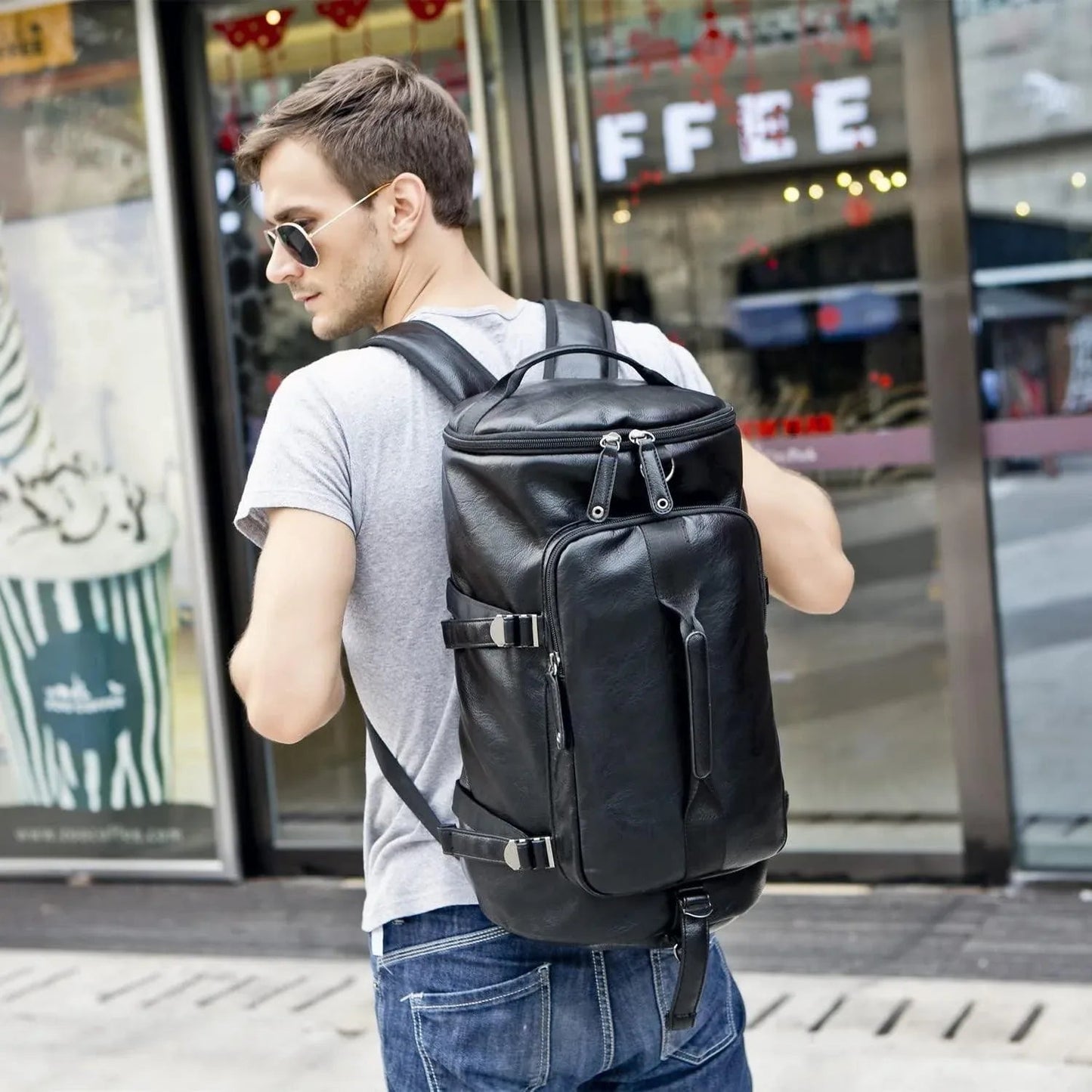 Soft Leather Duffel Bag – 40L Convertible Vegan Travel Bag
