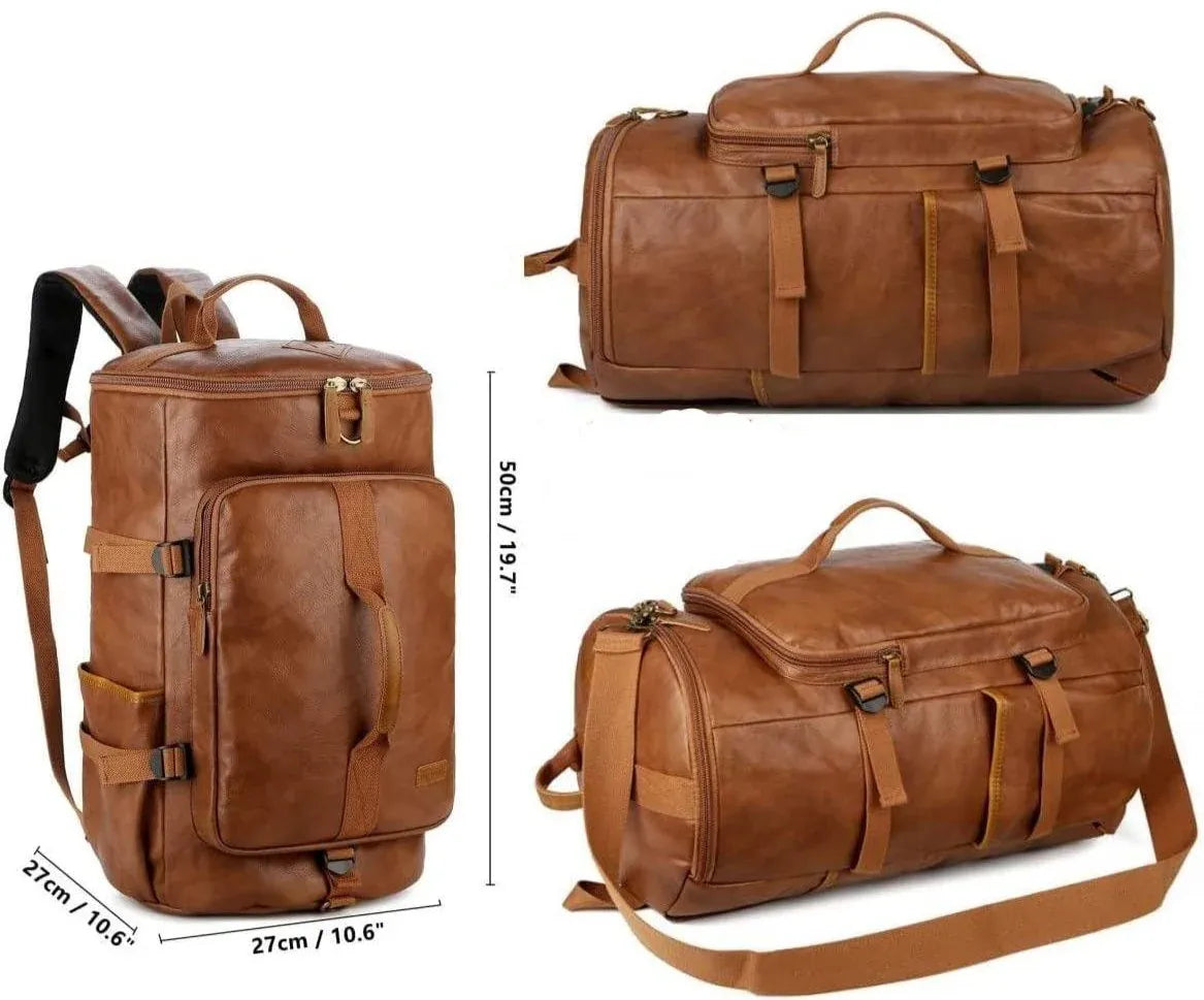 Soft Leather Duffel Bag – 40L Convertible Vegan Travel Bag