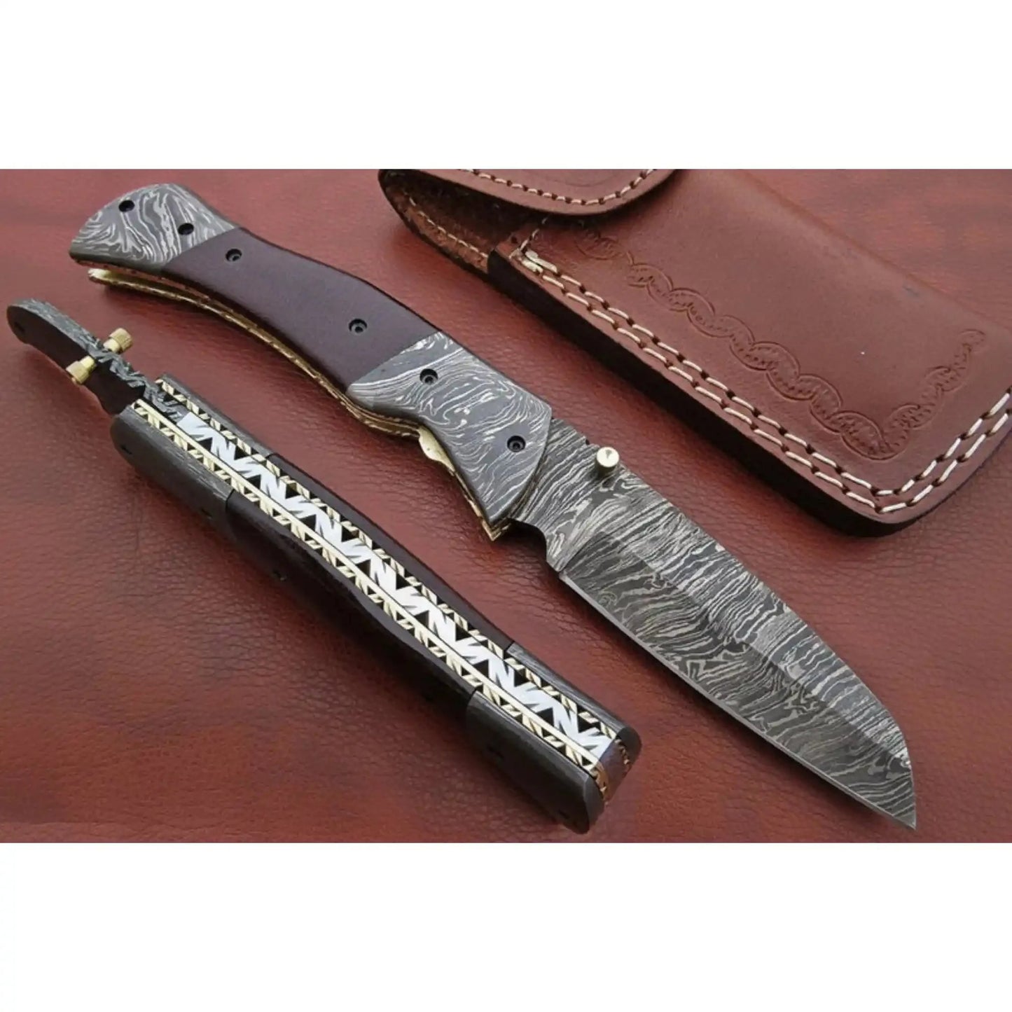 Handmade Damascus Steel Folding Knife – Matte Black Handle with Brass Liner & Thumb Stud | JW SteelCrafts