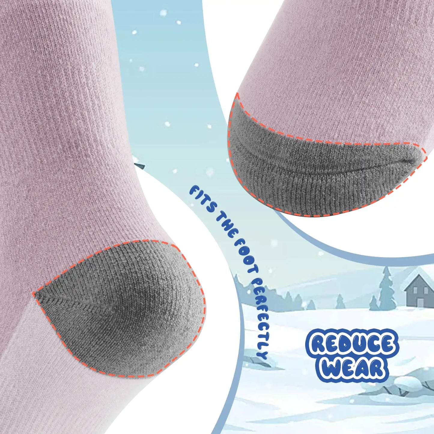 Wool Blend Kids Ski Socks, Knee-high Warm Thermal Snowboard Skating Socks for Boys & Girls