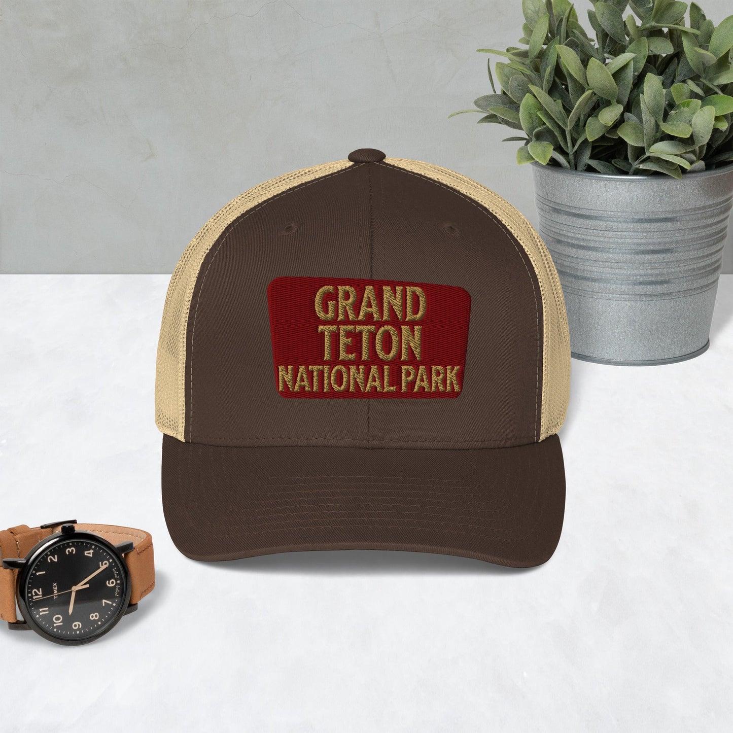 Grand Teton National Park Sign Embroidered Trucker Hat