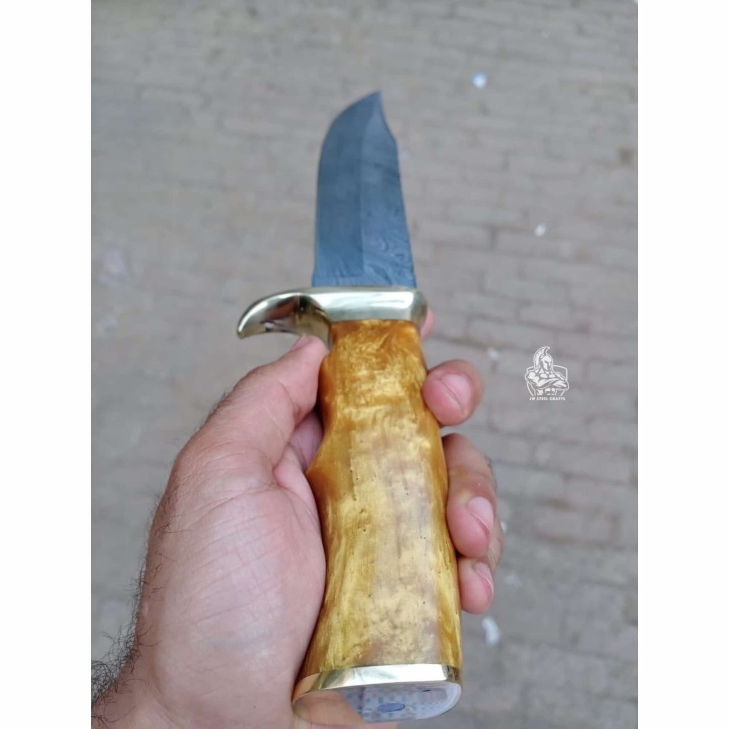 Sheffield Style Bowie Knife Damascus Clip Point Blade Brass Guard Bone Handle Handmade Fixed Blade