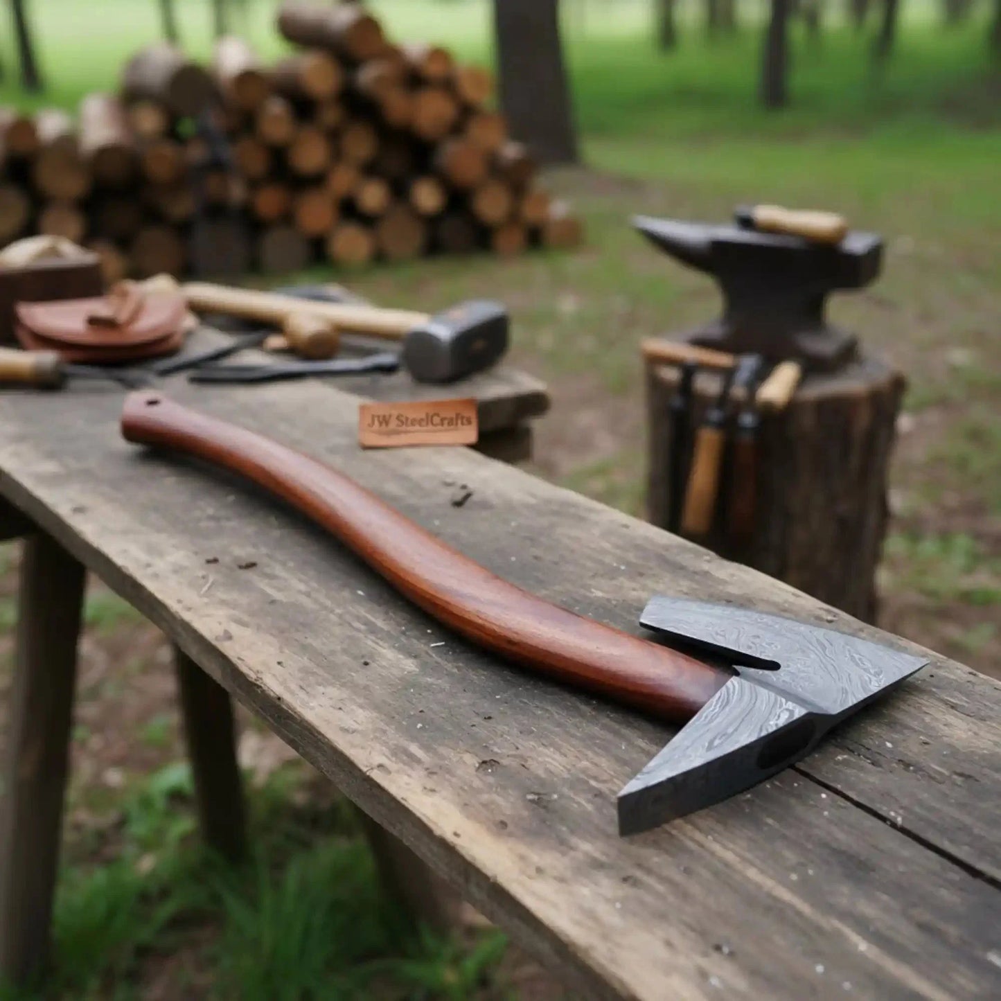 Single-Bit Angular Bearded Axe with Rear Notch