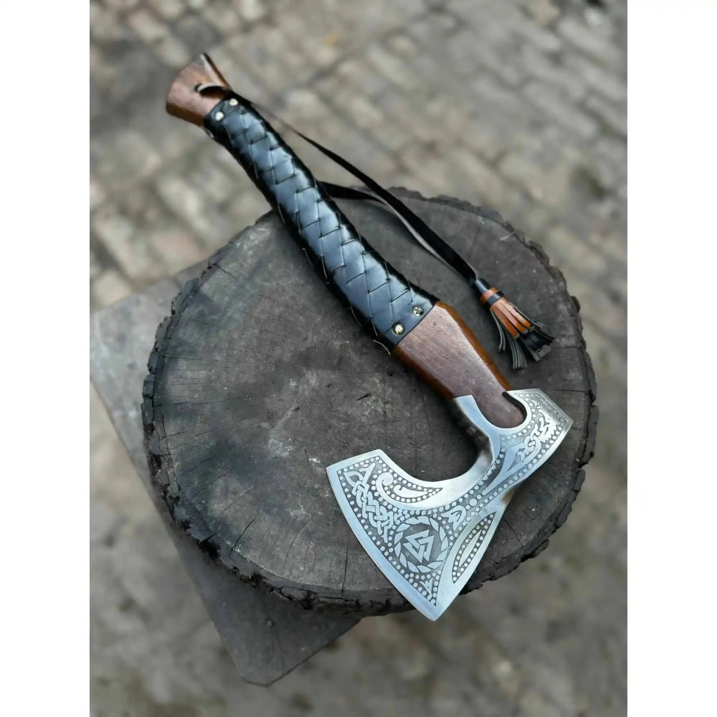 Viking Axe with Leather Wrapped Handle & Engraved Head – JW SteelCrafts